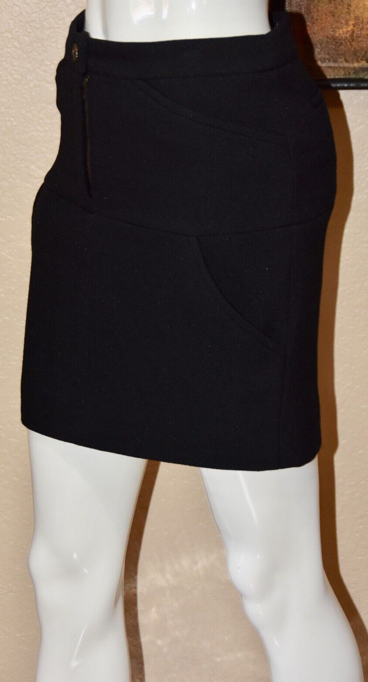 CHANEL Haute Couture Black Wool Designer 4 Pocket Mini Skirt Size 38/2
